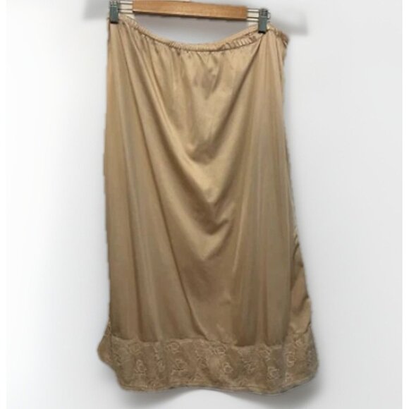 Vintage Cream Lace Slip Skirt Large Retro Glam Pinup Style w/ Slits - Picture 1 of 6